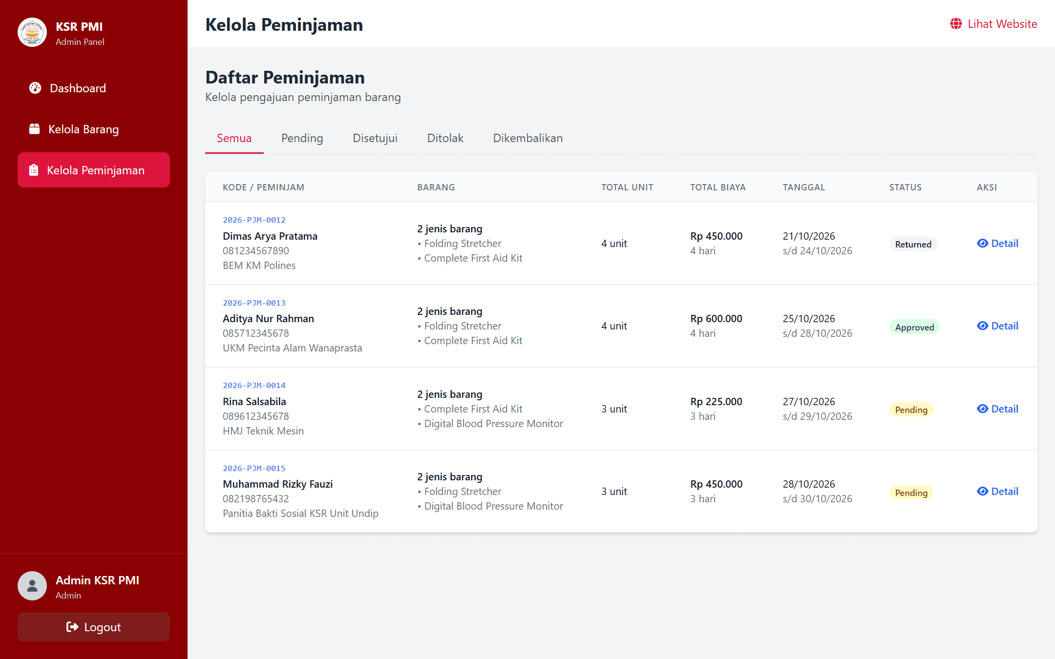 Sistem Peminjaman Barang KSR PMI screenshot 8